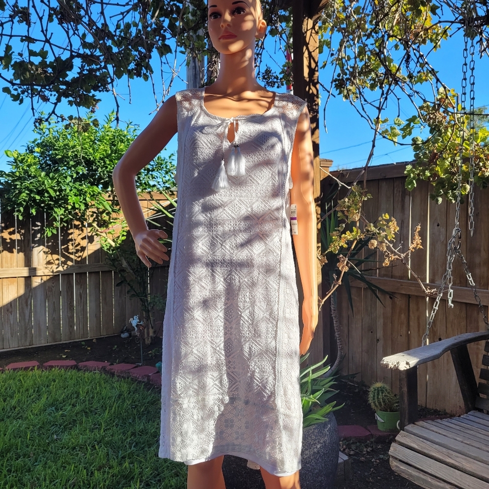 NWT Style & Co White Lace Sleeveless Shift Dress with Tassels  Size 2XL